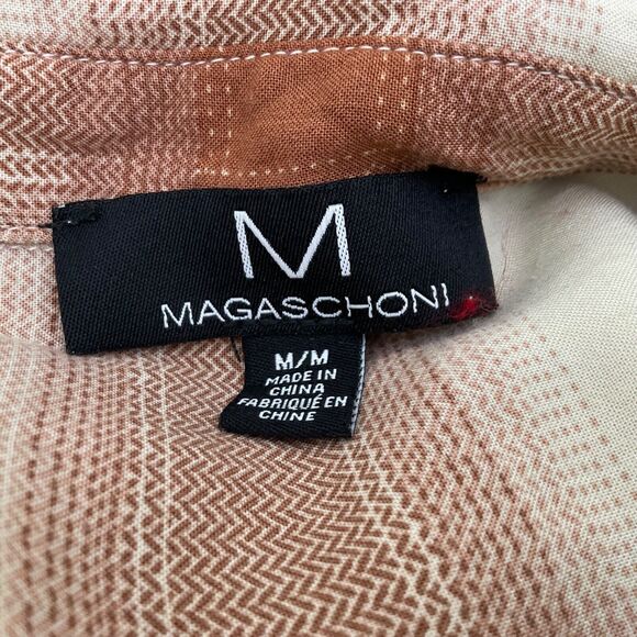 MAGASCHONI  BUTTON UP PLAID SHIRT men’s size Medium Plaid Brown/cream - Picture 3 of 11